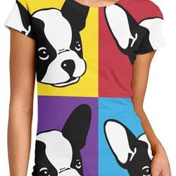 Flying XIE Women's French Bulldog Face Head Popular 3D Creative Print T-Shirt Short Sleeve Tees Meaningful Gift For Family Gift For Boyfriend Valentine Gift