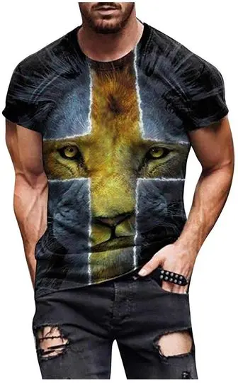 Men's T-Shirts Men's Short Sleeve Spring Summer Tops Graphic Tees Shirts Jesus Cross Faith Printed Casual T-Shirts Meaningful Gift For Family Gift For Boyfriend Valentine Gift