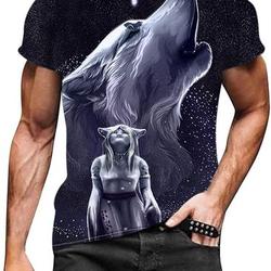 Men's 3D Graphic Printed T-Shirt Round Neck Wolf Pattern Hip Hop Tee Tops Streetwear Meaningful Gift For Family Gift For Boyfriend Valentine Gift