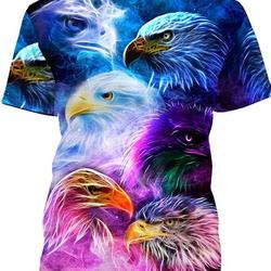 Bald Eagles in Neon Pattern 3D Graphic Printing Short Sleeves T Shirt American Symbol Shirt for Husband Dad Daddy Papa Meaningful Gift For Family Gift For Boyfriend Valentine Gift