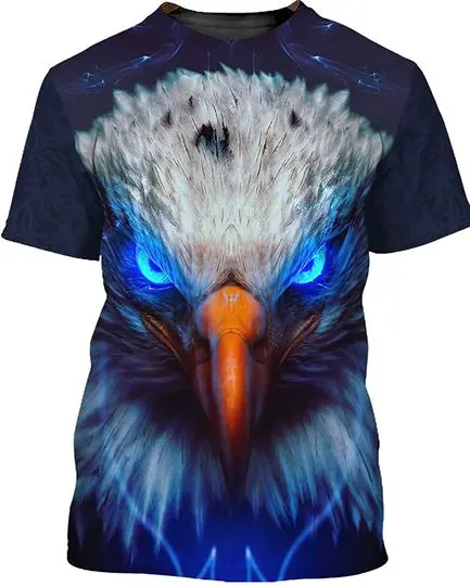 Mens Bald Eagle with Neon Eyes 3D Graphic Printing Shirt American Symbol T Shirt for Dad Daddy Papa Husband Father Meaningful Gift For Family Gift For Boyfriend Valentine Gift