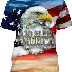 Mens 3D Printed Shirt God Bless America with Bald Eagle in Stars and Stripes Flag Pattern T Shirt for Dad Daddy Papa Meaningful Gift For Family Gift For Boyfriend Valentine Gift