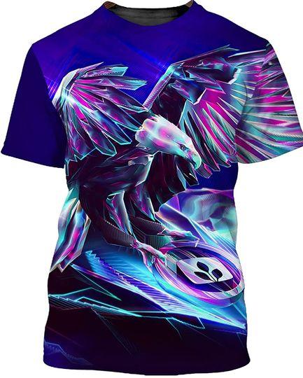 Men's Neon Bald Eagle Short Sleeves T Shirt 3D Graphic Printing Shirt for Patriot Husband Dad Daddy Papa Men Adults Meaningful Gift For Family Gift For Boyfriend Valentine Gift
