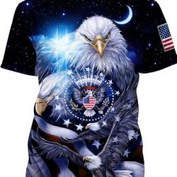 Mens United States Seal Bald Eagle with Cross in Galaxies and American Flag Pattern T Shirt Patriot Shirt for Dad Daddy Meaningful Gift For Family Gift For Boyfriend Valentine Gift