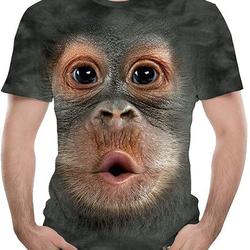 Dowager Summer Men's Monkey 3D Print Top T-Shirt Fashion Short Sleeve O-Neck Casual Blouse T-Shirt Meaningful Gift For Family Gift For Boyfriend Valentine Gift