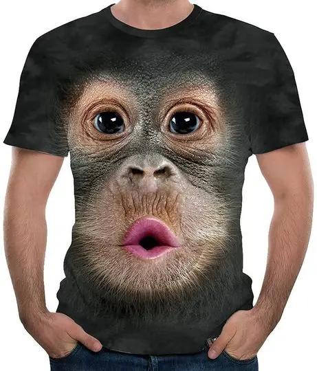 Funny Monkey 3D T-shirts, Men Fun Gorilla Monkey Printed Crew Neck Tee Casual Short Sleeve Big Face Mens Tops Meaningful Gift For Family Gift For Boyfriend Valentine Gift