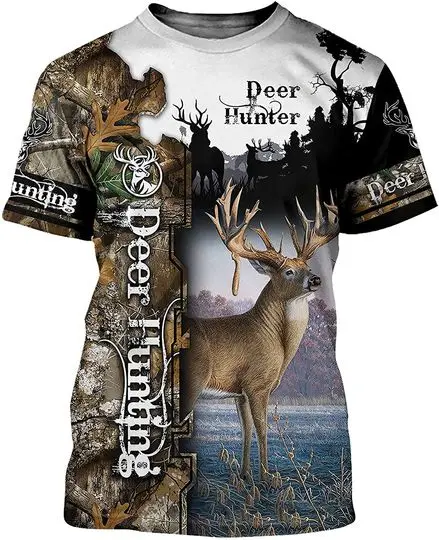 Bolany Animal Hunting Shirt Camo 3D Printed Mens Casual Short Sleeve T Shirts Meaningful Gift For Family Gift For Boyfriend Valentine Gift
