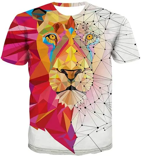 sportbull Lion T Shirts for Men Animal T-Shirt Colorful Geometric Short Sleeve Meaningful Gift For Family Gift For Boyfriend Valentine Gift