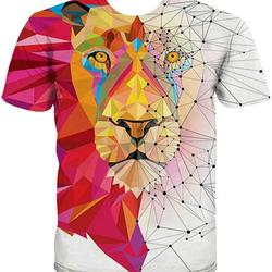sportbull Lion T Shirts for Men Animal T-Shirt Colorful Geometric Short Sleeve Meaningful Gift For Family Gift For Boyfriend Valentine Gift