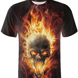 Mens Skull 3D Printing T-Shirt Fire Tee Shirt Creative Adult Short-Sleeve Blouse Meaningful Gift For Family Gift For Boyfriend Valentine Gift