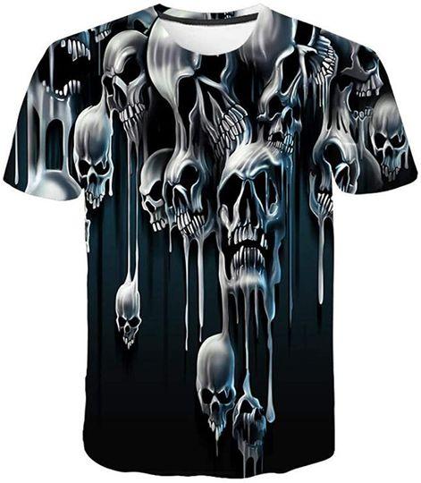 Mens T-Shirts Printed Big and Tall Fashion Skull Printed Hip Hop Summer Short Sleeve Casual Tees Blouse Tops Meaningful Gift For Family Gift For Boyfriend Valentine Gift
