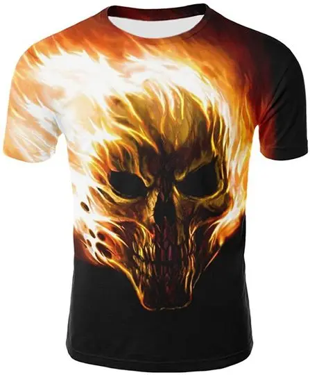 Mens Boy Fire Skull Cool 3D Printed Short Sleeve T-Shirt Casual Crew Neck Tee Tops Classic Skull T Shirts Meaningful Gift For Family Gift For Boyfriend Valentine Gift