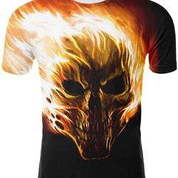 Mens Boy Fire Skull Cool 3D Printed Short Sleeve T-Shirt Casual Crew Neck Tee Tops Classic Skull T Shirts Meaningful Gift For Family Gift For Boyfriend Valentine Gift