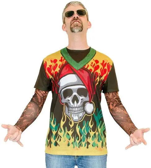 Faux Real Men's Christmas 3D Photo-Realistic Big and Tall Long Sleeve Tee Meaningful Gift For Family Gift For Boyfriend Valentine Gift