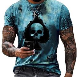 Mens 3D Poker Pattern Vintage T Shirts Graphic Tees Casual Short Sleeve Crewneck Tshirt Funny Casual Shirt Meaningful Gift For Family Gift For Boyfriend Valentine Gift