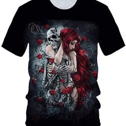 Hisayhe Skull and Beauty T-Shirt,Skulls and Roses 3D Creative Pattern Unisex Short Sleeve Tshirt Meaningful Gift For Family Gift For Boyfriend Valentine Gift