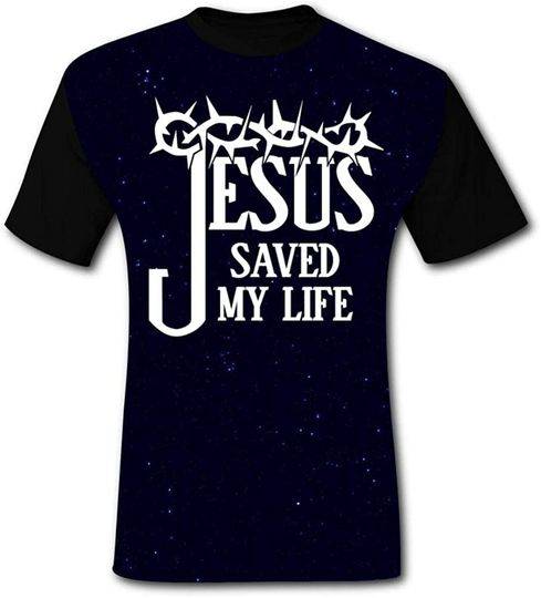 3D Jesus Saved My Life Sports Men's Round Neck Short Sleeve T-Shirt Meaningful Gift For Family Gift For Boyfriend Valentine Gift