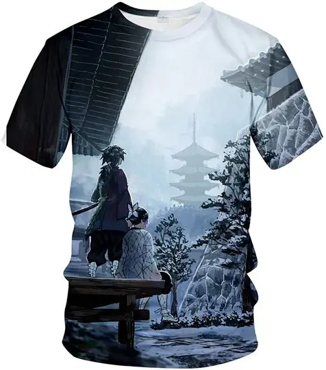 Mens Womens Casual Crewneck Demon Slayer 3D Print Anime T-Shirts Meaningful Gift For Family Gift For Boyfriend Valentine Gift