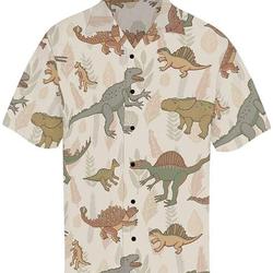 Men's Casual Button Down Short Sleeve Dinosaur Hawaiian Shirt Gift For Your Girlfriend Boyfriend Gift For Love Gift For Friend Best Valentine Present Holiday Gift