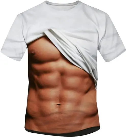 qolati Men T-Shirts, Funny 3D Muscle Printed Short Sleeve Shirts O-Neck Tees Funny Body Print T-Shirt for Men Meaningful Gift For Family Gift For Boyfriend Valentine Gift