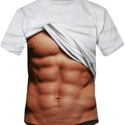 qolati Men T-Shirts, Funny 3D Muscle Printed Short Sleeve Shirts O-Neck Tees Funny Body Print T-Shirt for Men Meaningful Gift For Family Gift For Boyfriend Valentine Gift