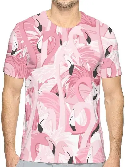 Boys Pink Flamingos Popular 3D Creative Print T-Shirt Short Sleeve Tees Meaningful Gift For Family Gift For Boyfriend Valentine Gift