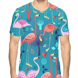 Males Pattern of Flamingos Novelty 3D Creative Print T-Shirt Short Sleeve Tees Meaningful Gift For Family Gift For Boyfriend Valentine Gift