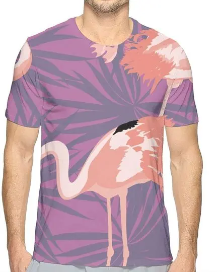 Men Pink Flamingos Novelty 3D Creative Print T-Shirt Short Sleeve Tees Meaningful Gift For Family Gift For Boyfriend Valentine Gift