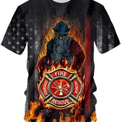 Thin Red Line Firefighter T Shirts for Men Unisex 3D Printed Short Sleeve Tee Shirts Mens Meaningful Gift For Family Gift For Boyfriend Valentine Gift
