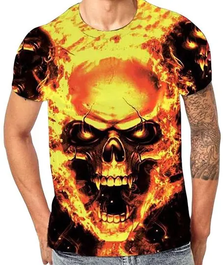 Funny T-Shirt for Men, Mens Shirts Casual Summer Short Sleeve 3D Fire Skeleton Vintage Graphic Tee Shirts Big and Tall Meaningful Gift For Family Gift For Boyfriend Valentine Gift