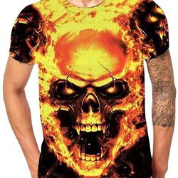 Funny T-Shirt for Men, Mens Shirts Casual Summer Short Sleeve 3D Fire Skeleton Vintage Graphic Tee Shirts Big and Tall Meaningful Gift For Family Gift For Boyfriend Valentine Gift