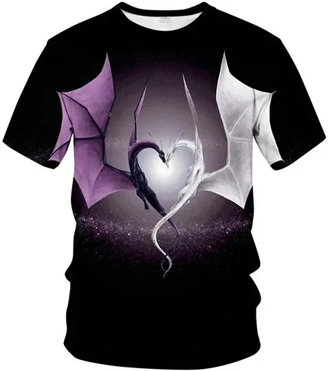 Minei Unisex Dragon Pattern 3D Printed Tops Tees Casual Short Sleeve T Shirts for Men Women Meaningful Gift For Family Gift For Boyfriend Valentine Gift