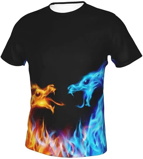 Mens Dragon Short Sleeve Shirt, Inspired 3D Digital Printing Graphic Tees for Summer,Athletic Meaningful Gift For Family Gift For Boyfriend Valentine Gift