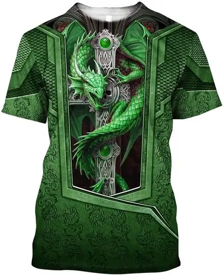 3D Tattoo and Dungeon Dragon Blue Tshirt for Men/Women Full Size S-5XL Meaningful Gift For Family Gift For Boyfriend Valentine Gift