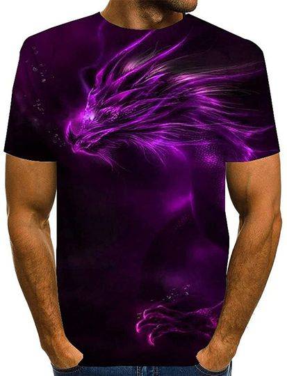 Holatee Men's Round Neck 3D Print Short Sleeve Shirts Creative Dragon Graphic Tee Top Summer Casual Blouse Meaningful Gift For Family Gift For Boyfriend Valentine Gift