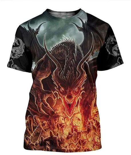 3D Printed Armor Tattoo and Dungeon Dragon Skull 3D All Over Design T-Shirt Meaningful Gift For Family Gift For Boyfriend Valentine Gift