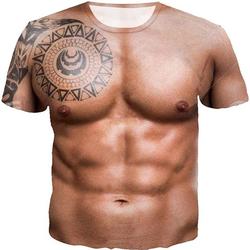 T-Shirts, Fashion Funny 3D Muscle Printed Short Sleeve Shirts O-Neck Tees Funny Body Print T-Shirt for Men Meaningful Gift For Family Gift For Boyfriend Valentine Gift