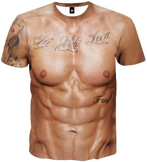 Eagle Men's Funny 3D Muscle Tattoo Print Short Sleeve T-Shirts Muscle Six Pack Abs T-Shirt Meaningful Gift For Family Gift For Boyfriend Valentine Gift