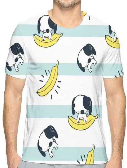 Flying XIE Men Cute Baby Dog Cartoon with Banana Casual 3D Creative Print T-Shirt Short Sleeve Tees Meaningful Gift For Family Gift For Boyfriend Valentine Gift