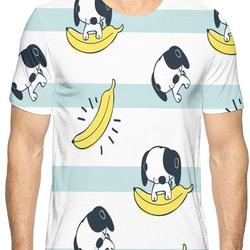 Flying XIE Men Cute Baby Dog Cartoon with Banana Casual 3D Creative Print T-Shirt Short Sleeve Tees Meaningful Gift For Family Gift For Boyfriend Valentine Gift