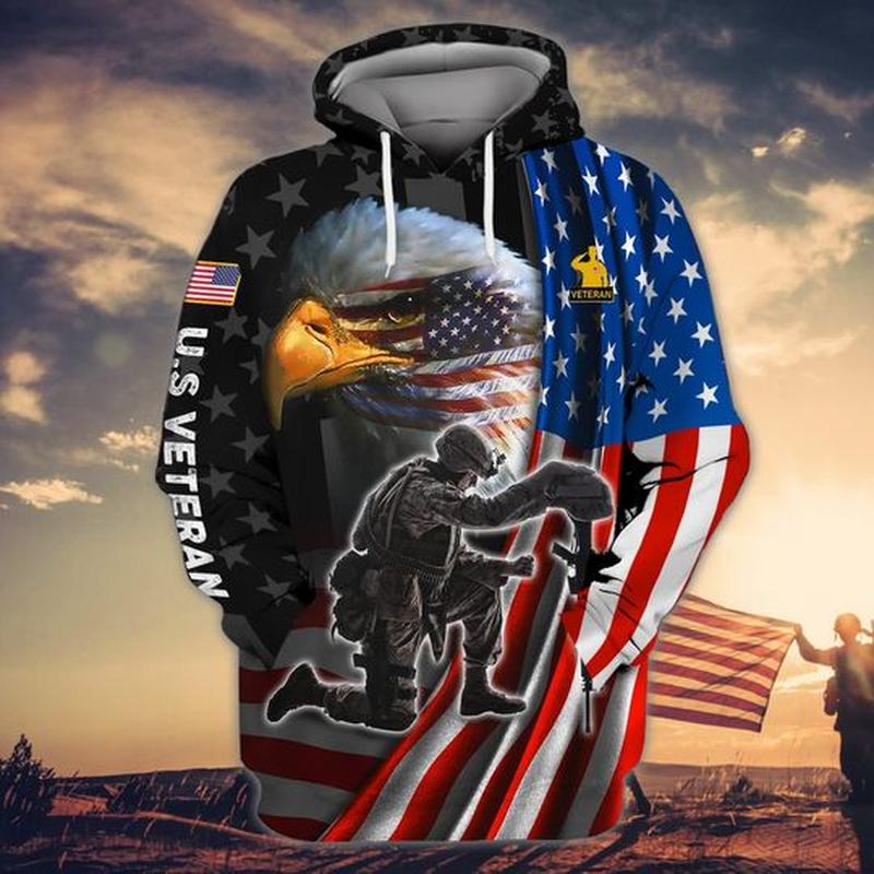 Maglietta Uomo American Bald Eagle – Bandiera USA E Aquila 3D – Patriottica, Morbida E Resistente