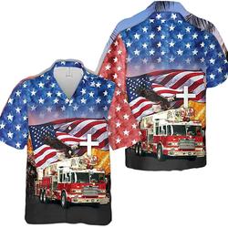 Firefighter Truck Flag Pattern Hawaiian Shirt Gift For Your Girlfriend Boyfriend Gift For Love Gift For Friend Best Valentine Present Holiday Gift