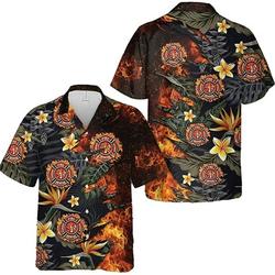 Firefighter Fire Floral Tropical Hawaiian Shirt Gift For Your Girlfriend Boyfriend Gift For Love Gift For Friend Best Valentine Present Holiday Gift
