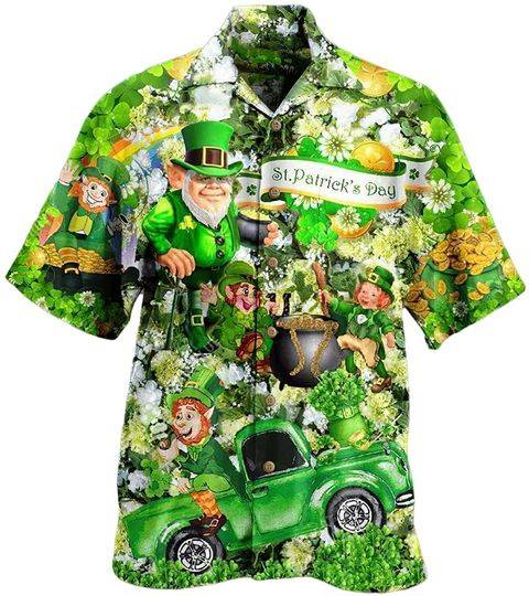 Leprechaun with Floral St Patricks Day Hawaiian Shirt Gift For Your Girlfriend Boyfriend Gift For Love Gift For Friend Best Valentine Present Holiday Gift