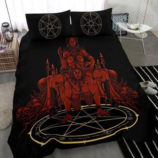 Skull Satanic Pentagram Demon Chained Hot And Ready Bedding Set Gift For Your Girlfriend Boyfriend Gift For Love Gift For Friend Best Valentine Present Holiday Gift