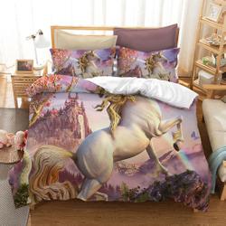 Unicorn Duvet Covers Set, Castle Quilt Cover, Landscape Bedding Set Gift For Your Girlfriend Boyfriend Gift For Love Gift For Friend Best Valentine Present Holiday Gift