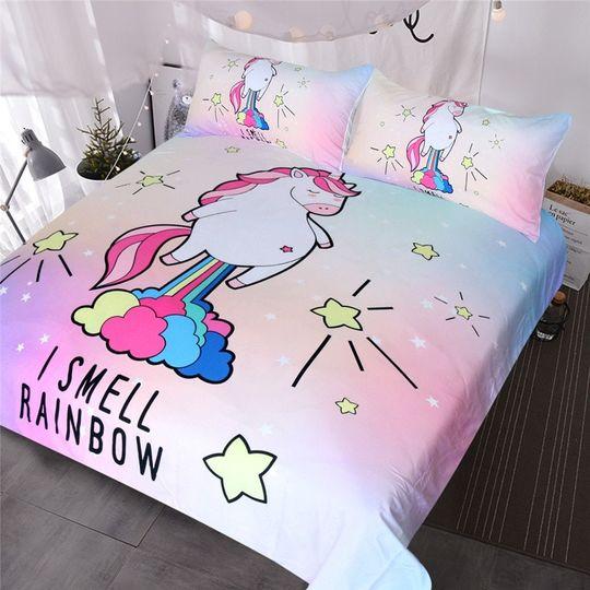 Farted Rainbow Unicorn Duvet Cover bedding Set Smell unicorn Quilt Cover Bedroom Set Gift For Your Girlfriend Boyfriend Gift For Love Gift For Friend Best Valentine Present Holiday Gift