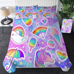 Kawaii Rainbow Unicorn Duvet Cover Pastel colors Unicorn Quilt Cover Bedding Set Gift For Your Girlfriend Boyfriend Gift For Love Gift For Friend Best Valentine Present Holiday Gift