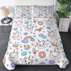 Rainbow Kittycorn Cat Duvet Cover Kawaii Cute Kitten Quilt Cover Bedding Set Gift For Your Girlfriend Boyfriend Gift For Love Gift For Friend Best Valentine Present Holiday Gift