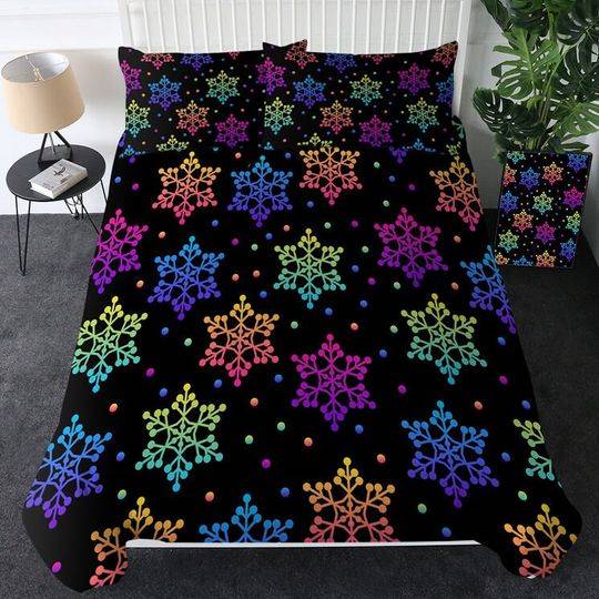 Neon Snow Flakes Duvet Cover 3D Neon Color Snow Flakes Quilt Cover Rainbow BeddingGift For Your Girlfriend Boyfriend Gift For Love Gift For Friend Best Valentine Present Holiday Gift